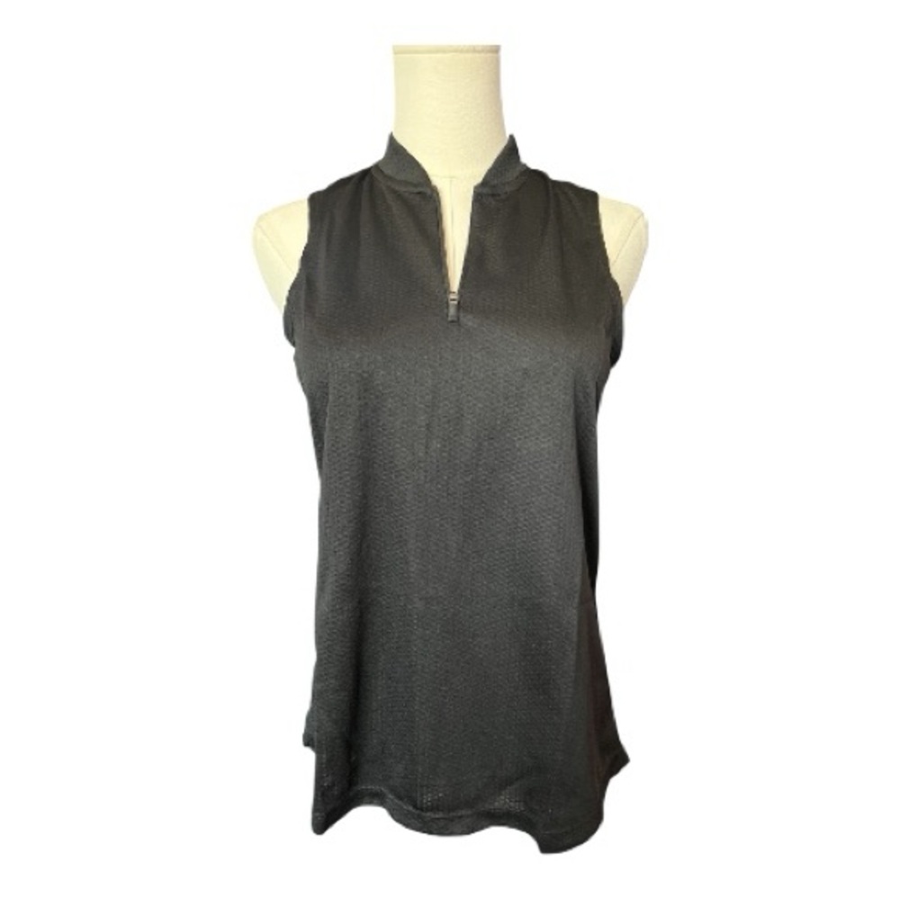🆕 NWOT Three Sixty Six black sleeveless golf polo with zip neckline | size Small